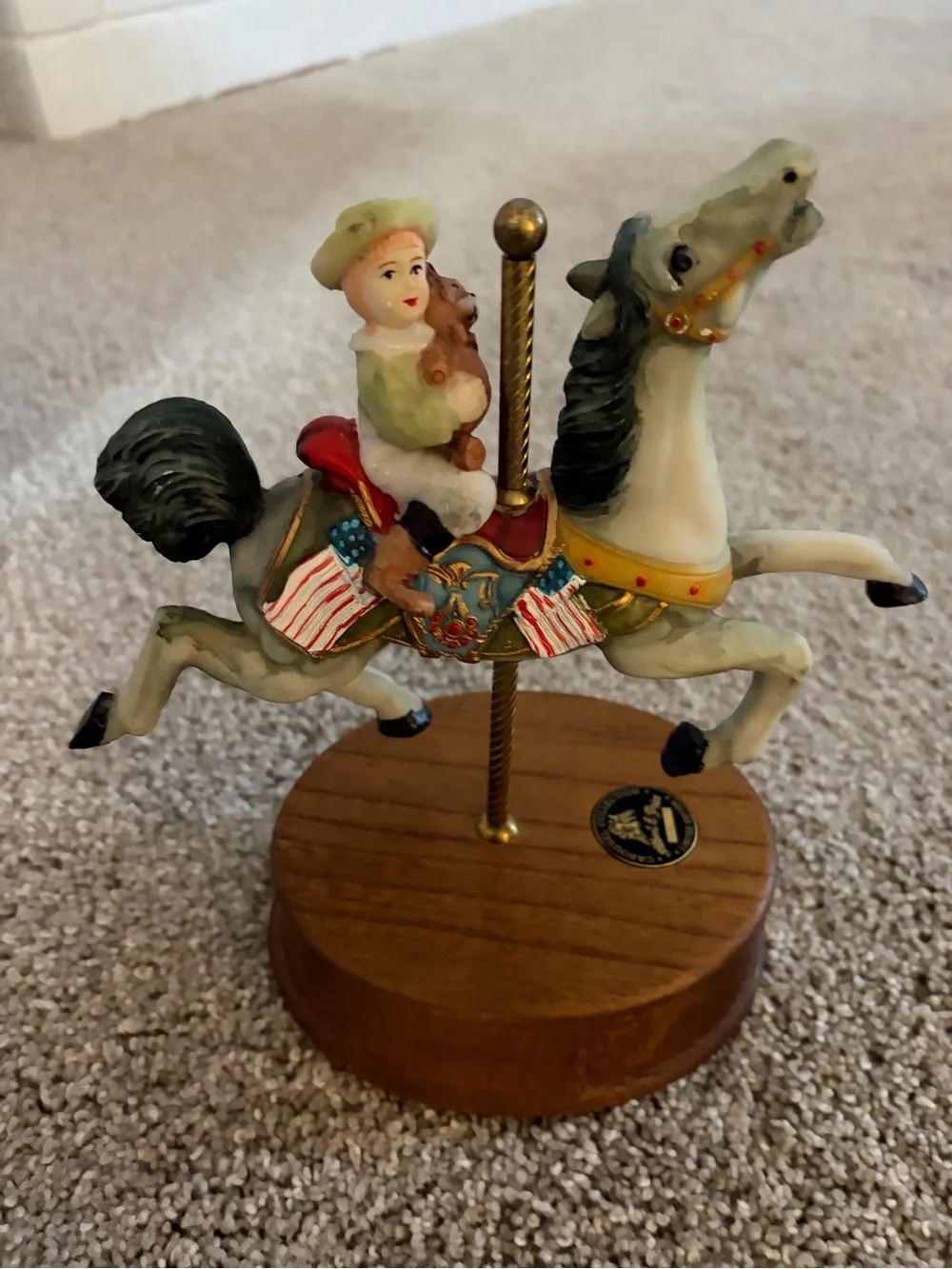 Carousel Horse Figurine in Cream and Green with Patriotic Accents